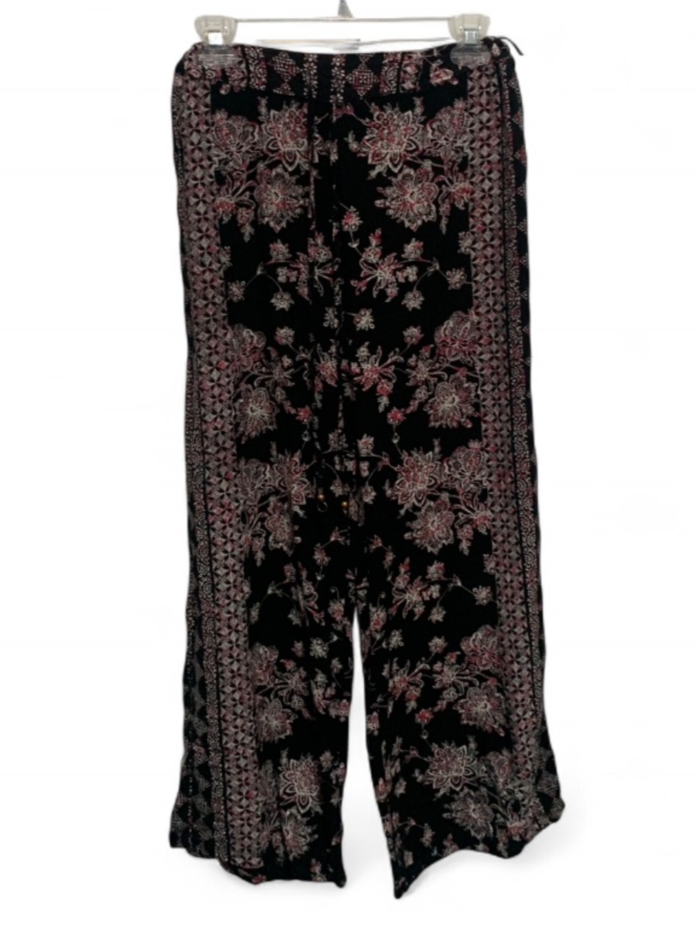 Angie Black Pink Boho Floral Wide-Leg High Rise Pants